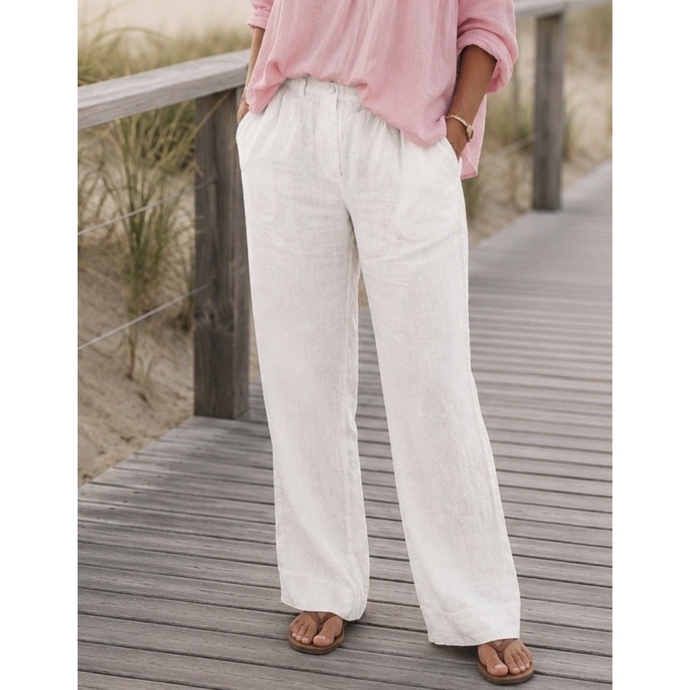 Banana Republic Wide Leg 100% Linen Cream Ivory White Pants Size 6